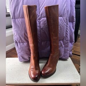 Clarks Tall Brown Leather Boots | Stacked Heel | Riding Style | Size 8